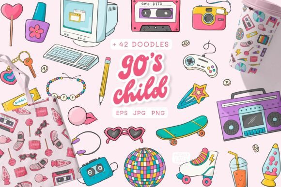 Download 42 Y2K DOODLES and 5 PATTERNS COLLECTION - Doodles Collection