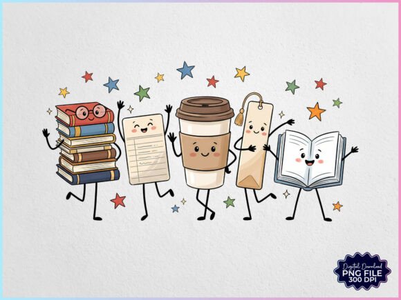 Download Books and Coffee Lovers Doodles PNG - Premium Resources